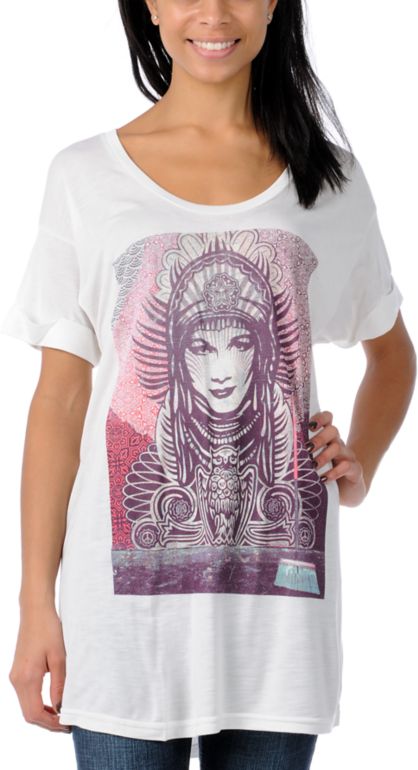 Obey Girls Paris Peace White Tee Shirt
