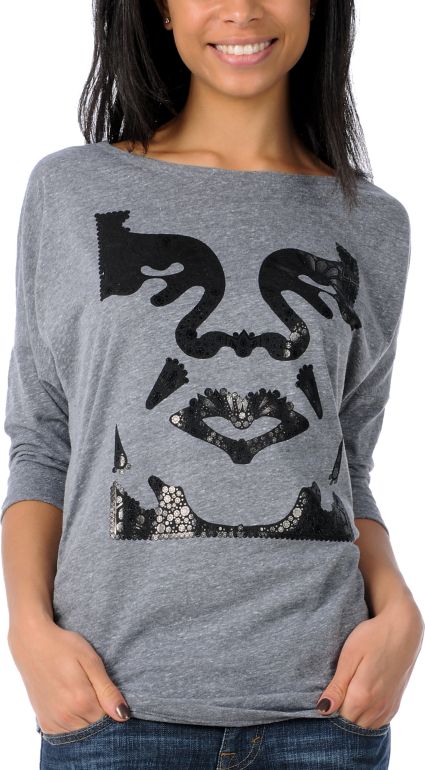 Obey Girls Crystallized Heather Grey Dolman Top