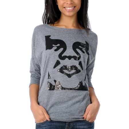 Obey Girls Crystallized Heather Grey Dolman Top