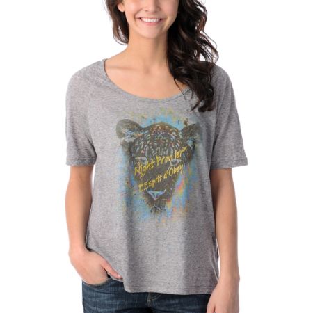 Obey Girls Night Prowler Grey Nubby Burnout Top