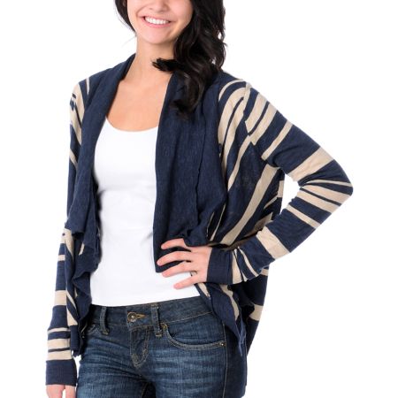 Billabong Girls Wrap It Up Navy Stripe Cardigan Sweater
