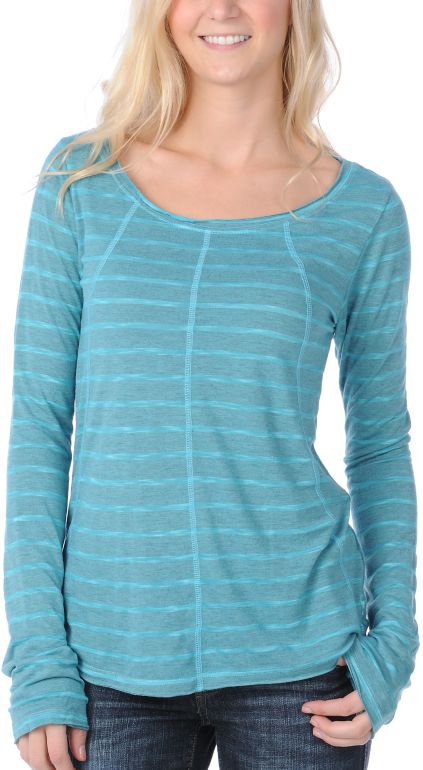 Billabong Girls After Dark Long Sleeve Aqua Stripe Shirt