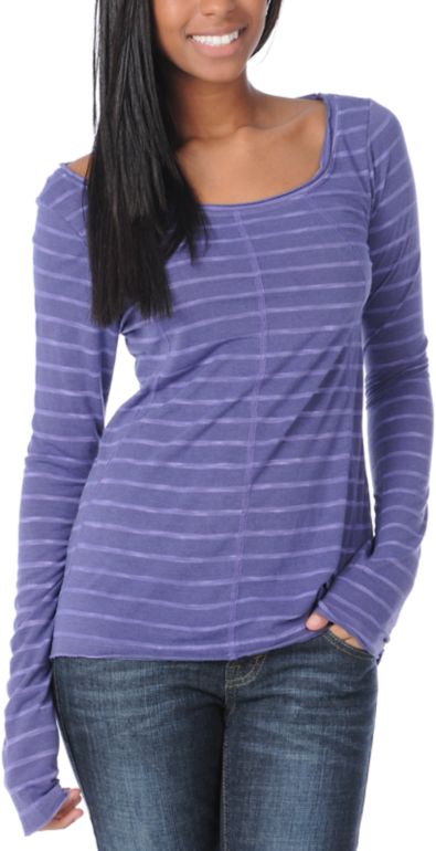Billabong Girls After Dark Long Sleeve Purple Stripe Shirt