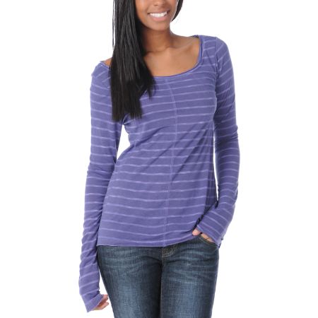 Billabong Girls After Dark Long Sleeve Purple Stripe Shirt