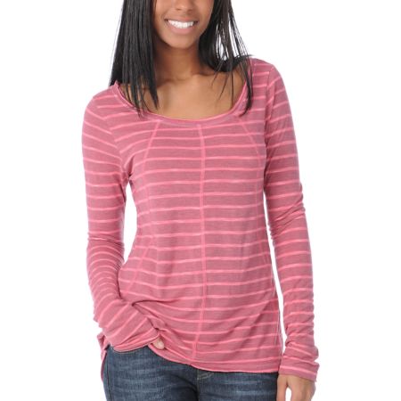 Billabong Girls After Dark Long Sleeve Pink Stripe Shirt
