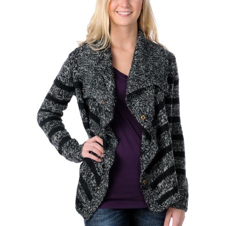 Element Girls Lariat Black & Grey Knit Cardigan Sweater