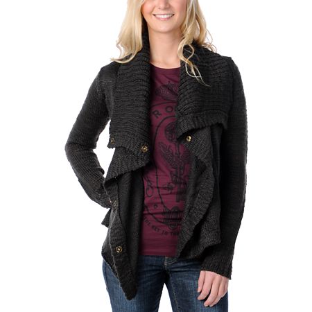 Element Girls Lariat Dark Grey Knit Cardigan Sweater