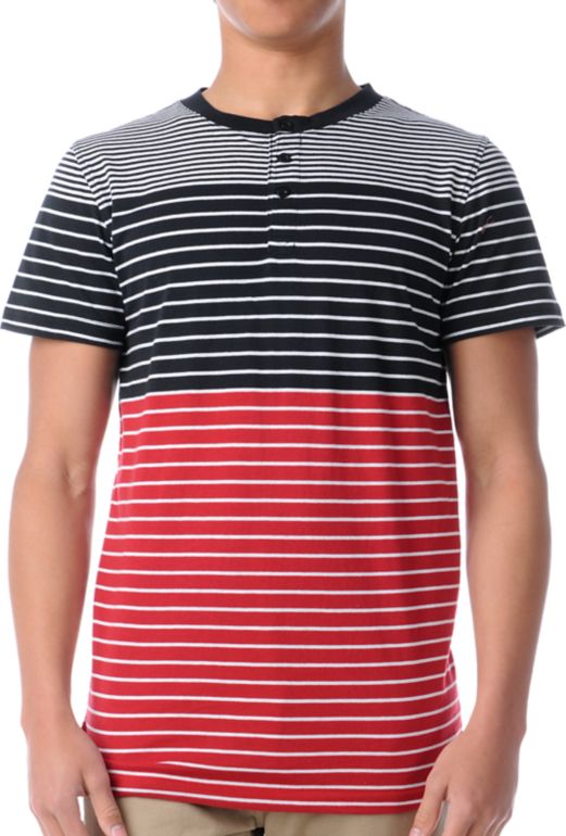 Empyre Prodigy Black & Red Striped Henley Tee Shirt