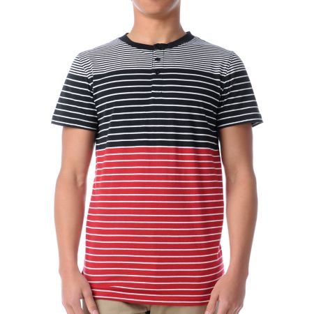 Empyre Prodigy Black & Red Striped Henley Tee Shirt 