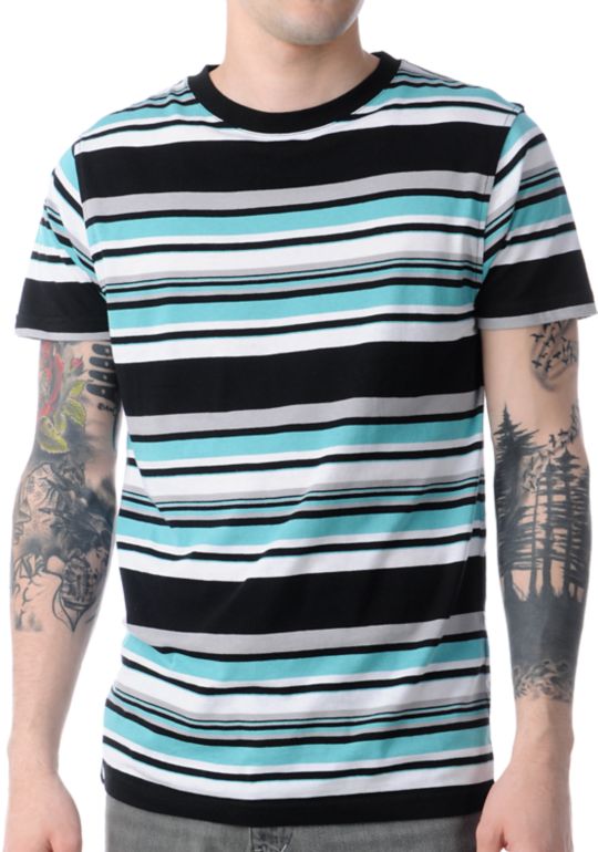 Empyre Divert Black, White, & Teal Striped Tee Shirt