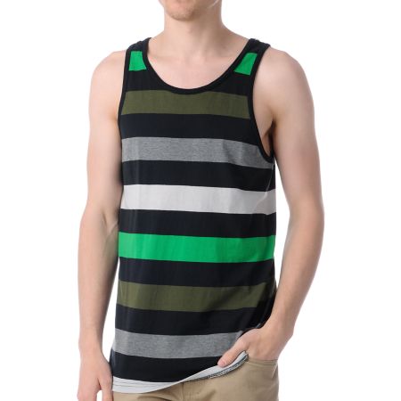 Empyre Party Man Green, Black & Grey Striped Tank Top 