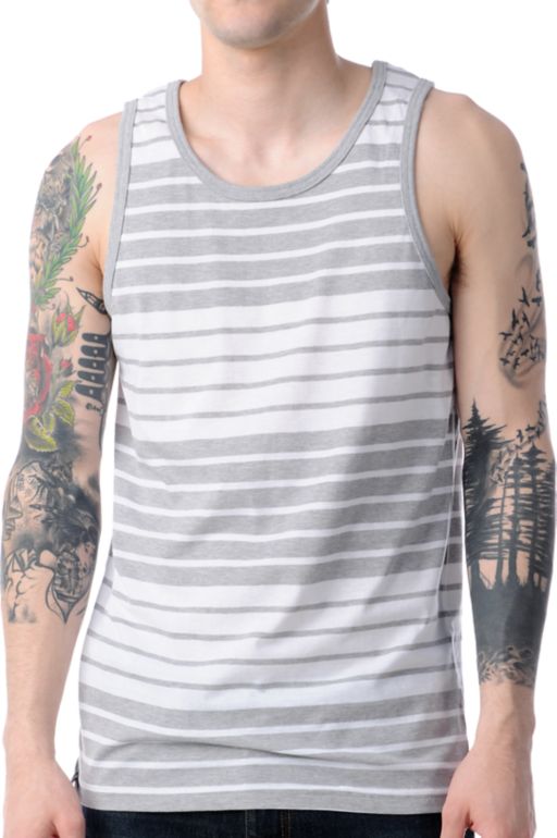 Empyre Yurt White & Grey Striped Tank Top