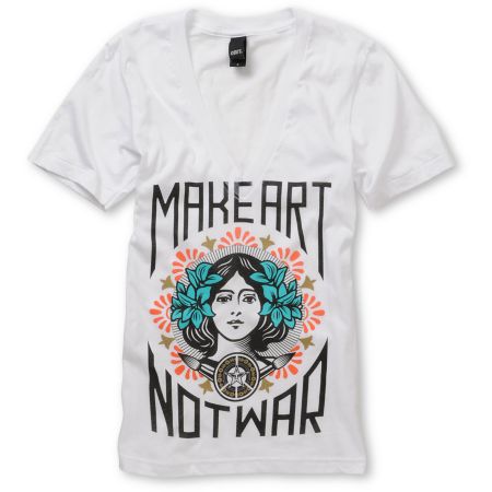 Obey Girls Make Art Not War White V-Neck Tee 