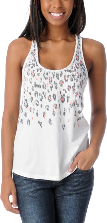 Empyre Girls Casey Leopard Print White Racerback Tank Top