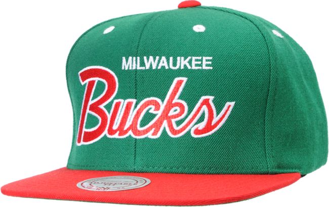 NBA Mitchell & Ness Bucks Script Snapback Hat