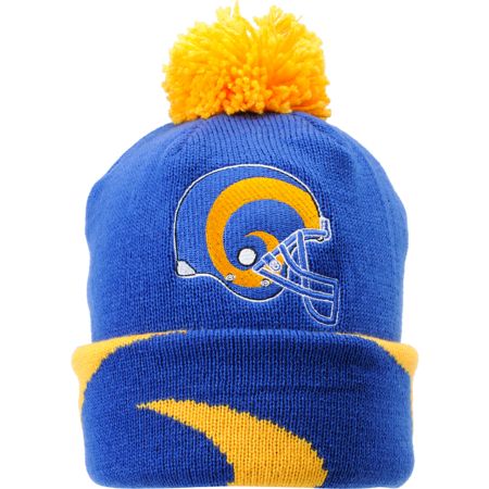 NFL Mitchell & Ness St Louis Rams Striped Cuff Pom Beanie