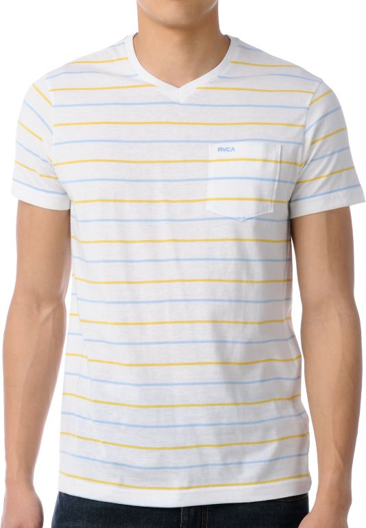 RVCA Off White Striped V-Neck Tee Shirt