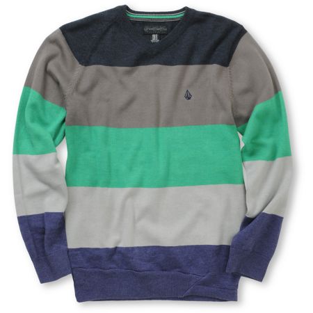 Volcom Boys Standard Stripe Green V-Neck Sweater