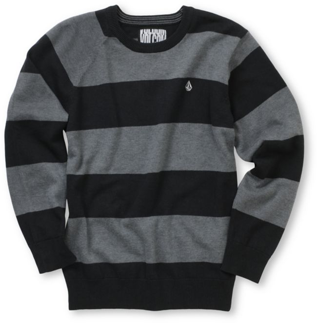 Volcom Boys Innercircle Black Striped Crew Neck Sweater