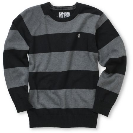 Volcom Boys Innercircle Black Striped Crew Neck Sweater