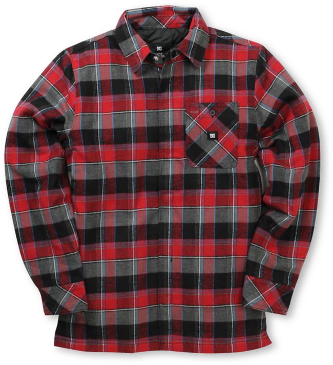 DC Boys Flak Black & Red Flannel Shirt