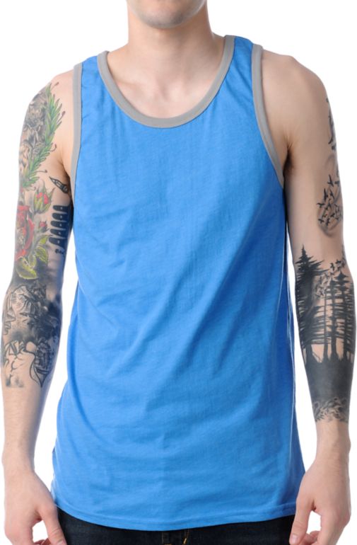 Zine Guys Ringer Blue & Grey Tank Top 