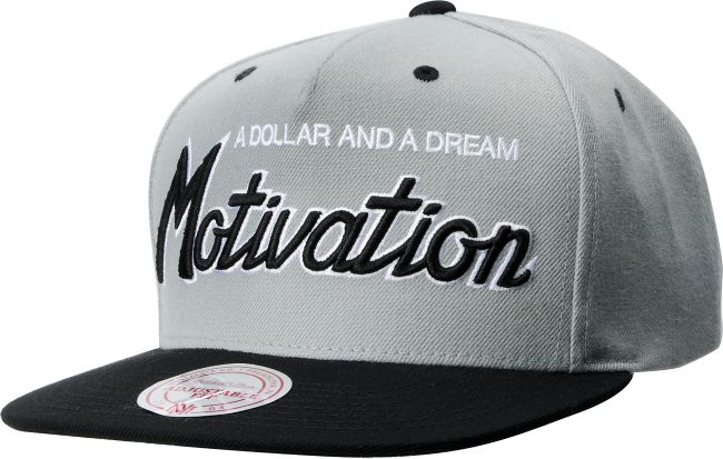 Motivation Script Mitchell & Ness Grey & Black Snapback Hat