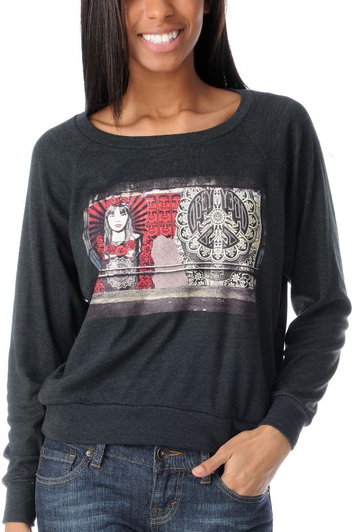 Obey Girls Rose Paste Charcoal Raglan Top