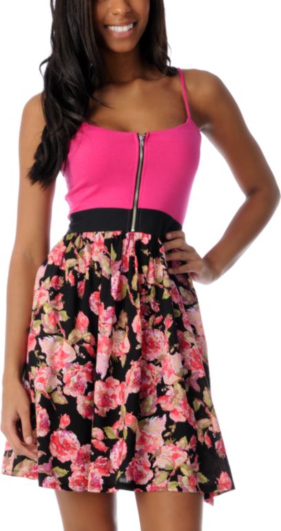 Crafty Pink Floral Zipper Dress