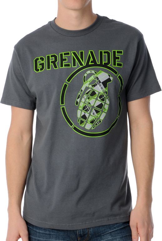 Grenade Bang Plaid Charcoal Tee Shirt