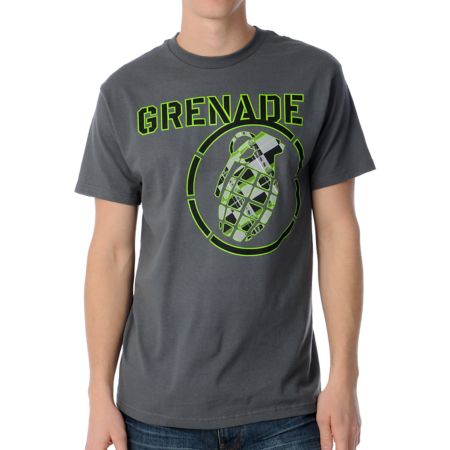 Grenade Bang Plaid Charcoal Tee Shirt