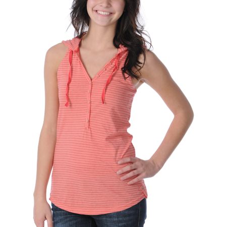 Volcom Girls Coney Island Pink Stripe Hooded Tank Top