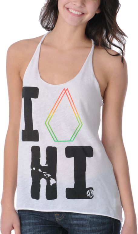 Volcom Girls Stone HI White Twist Tank Top