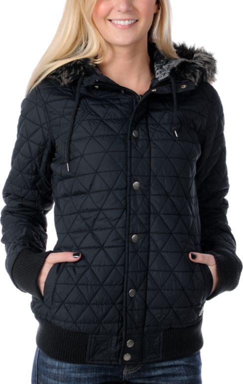 Volcom Girls High Rolla Black Puffer Jacket