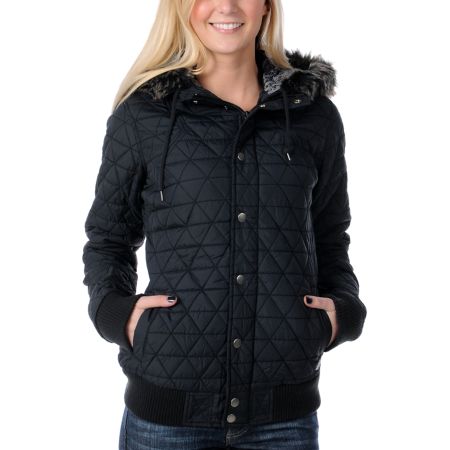 Volcom Girls High Rolla Black Puffer Jacket