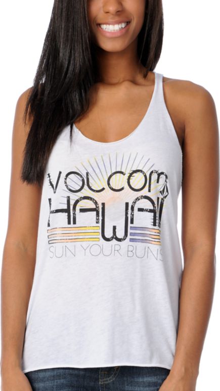 Volcom Girls Buns Twisted Racerback White Tank Top