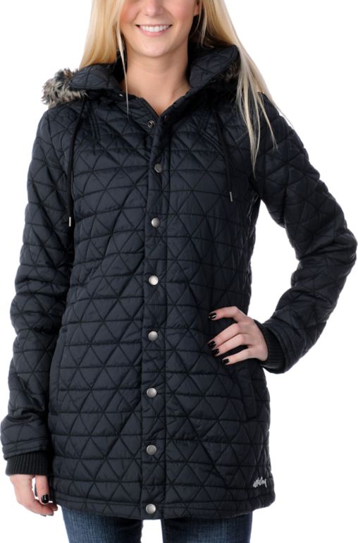 Volcom Girls High Rolla Long Black Puffer Jacket