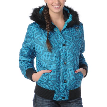 Fox Girls Austen Blue Graphic Print Puffy Jacket