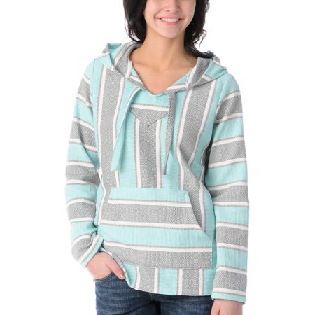 Senor Lopez Retro Mint, Grey & Peach Girls Baja Poncho