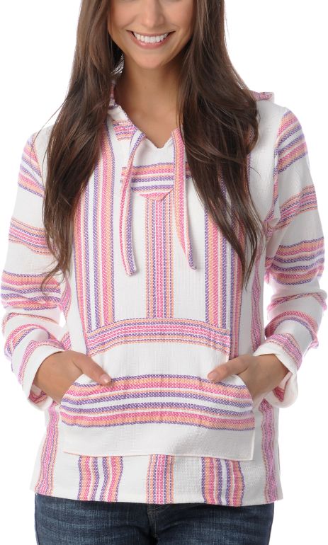Senor Lopez Cream, Pink, Orange, & Purple Girls Baja Poncho