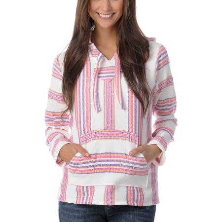 Senor Lopez Cream, Pink, Orange, & Purple Girls Baja Poncho