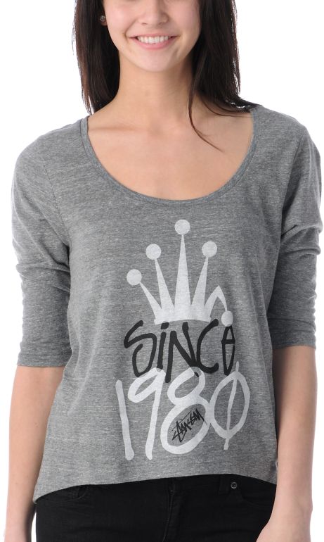 Stussy Girls Crown Since 80 Grey Diavolina Double Scoop Tee