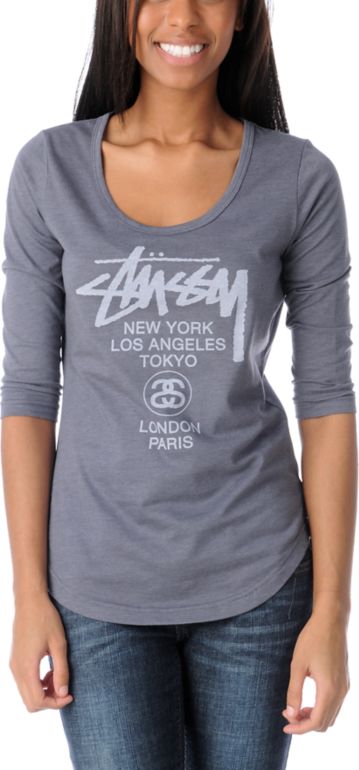 Stussy Girls World Tour Charcoal Ballet Tee Shirt