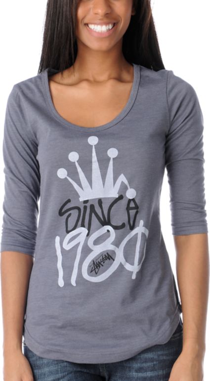 Stussy Girls Crown Since 1980 Charcoal Ballet Tee Shirt