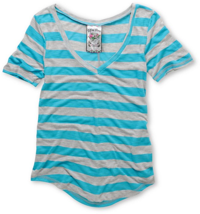 A Fine Mess Girls Daydreamer Blue Neon Stripe V-Neck Tee Shirt