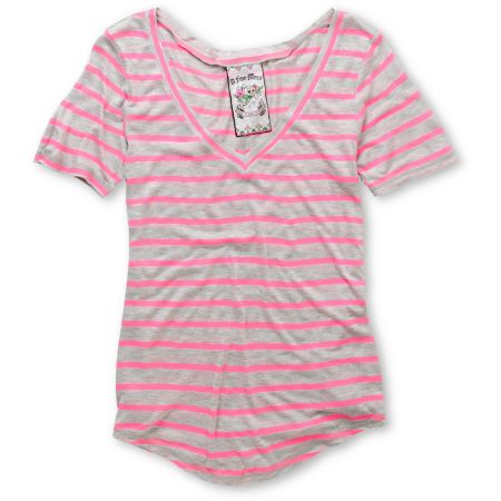 A Fine Mess Girls Meringue Neon Pink Stripe V-Neck Tee Shirt