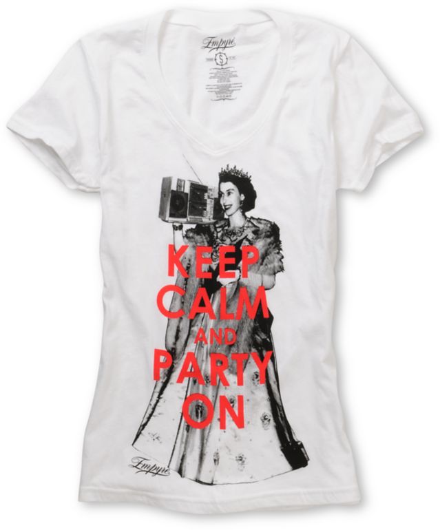 Empyre Girls Keep Calm White V-Neck Tee Shirt
