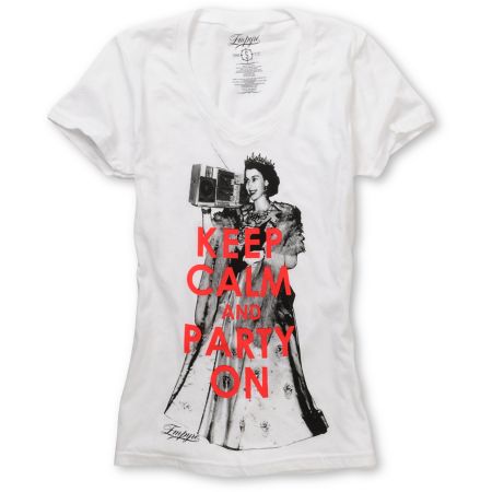 Empyre Girls Keep Calm White V-Neck Tee Shirt