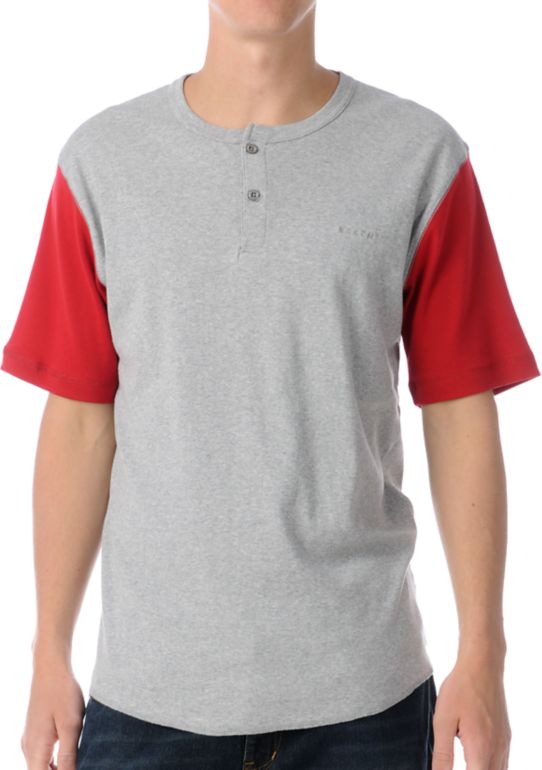 Brixton Lewis Grey & Red Henley Tee Shirt