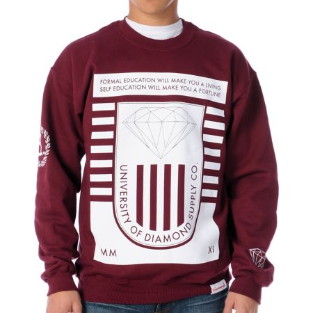 Diamond Supply University 2 Maroon Crew Neck Sweatshirt
